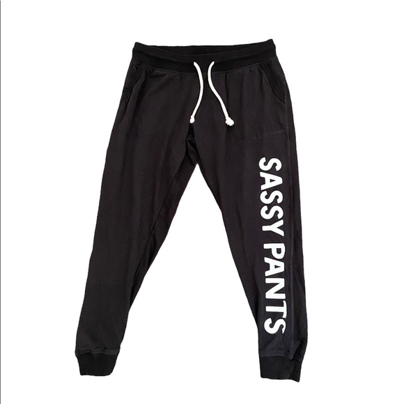 Sassy Pants Spell Out Graphic Print Black Drawstring Sweatpants Joggers - Picture 2 of 8